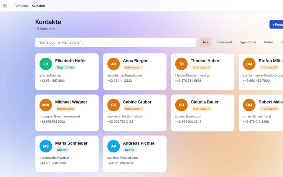 Vividomo® CRM: Kontakte und Kommunikation zentral
