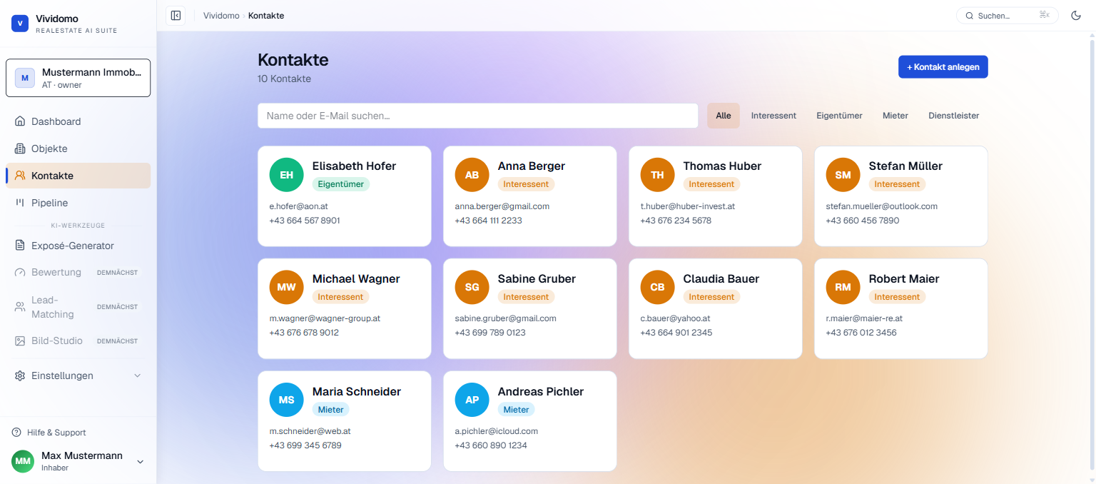 Vividomo® CRM: Kontakte und Kommunikation zentral